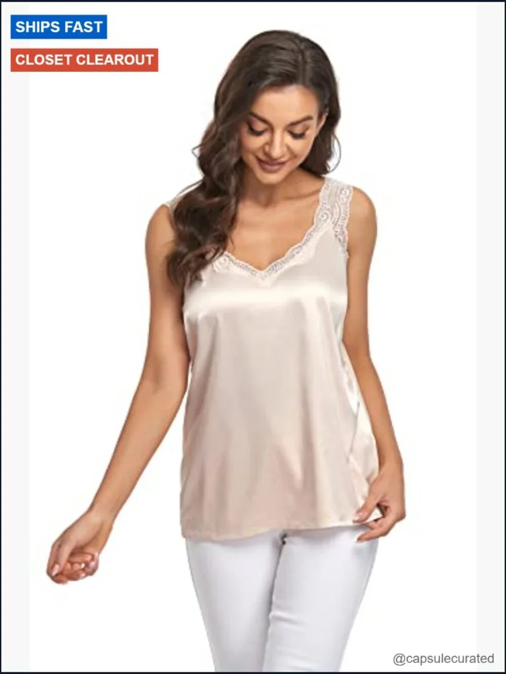 Satin Silk Camisole Lace Straps V-Neck Tank Top